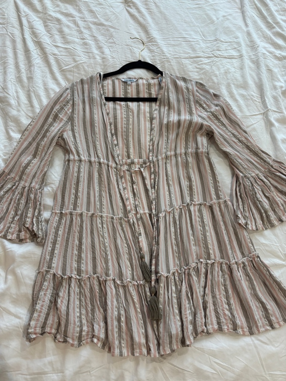 blue island Striped Tie-Front Swim Coverup - Pink & Cream